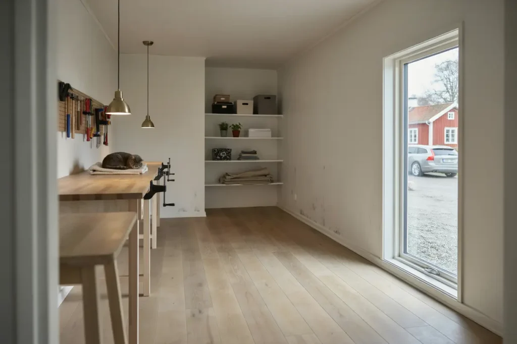 ombyggnad av garage till isolerat hobbyrum i enskedef ltet